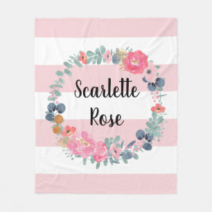 Personalisierter rosafarbener Baby-Mädchen-Blumenk Fleecedecke