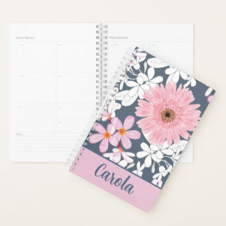 Personalisierter rosafarbener Blumenplaner Planer