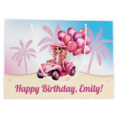 Personalisierter rosafarbener Strand Geburtstag Große Geschenktüte (Rückseite)