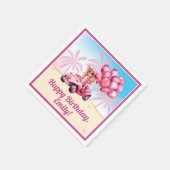 Personalisierter rosafarbener Strand Geburtstag Serviette (Ecke)