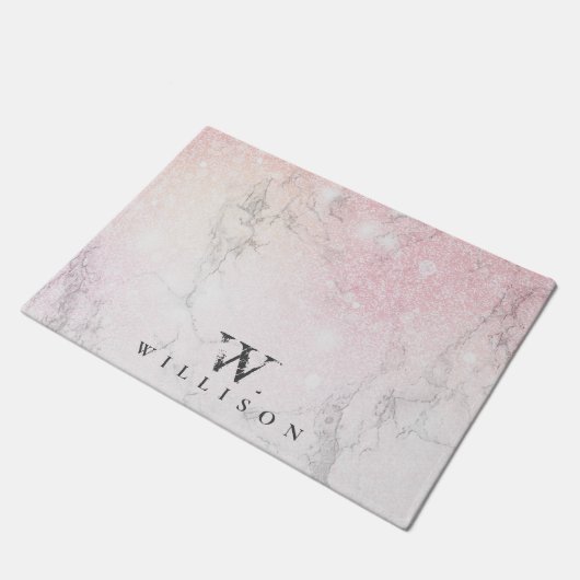 Personalisierter Rose-Glitzer Fußmatte (Schrägansicht)