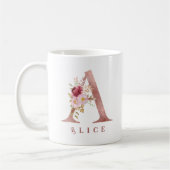Personalisierter Roségold-Blumen-Initialbuchstabe Kaffeetasse (Links)
