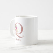 Personalisierter Roségold-Blumen-Initialbuchstabe Kaffeetasse (Vorderseite Links)