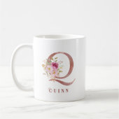 Personalisierter Roségold-Blumen-Initialbuchstabe Kaffeetasse (Links)