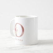 Personalisierter Roségold-Blumen-Initialbuchstabe Kaffeetasse (Vorderseite Links)