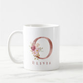 Personalisierter Roségold-Blumen-Initialbuchstabe Kaffeetasse (Links)