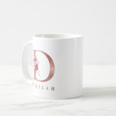 Personalisierter Roségold-Blumen-Initialbuchstabe Kaffeetasse (Vorderseite Links)