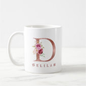Personalisierter Roségold-Blumen-Initialbuchstabe Kaffeetasse (Links)