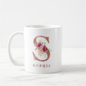 Personalisierter Roségold-Blumen-Initialbuchstabe  Kaffeetasse (Links)