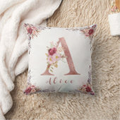 Personalisierter Roségold-Blumen-Initialbuchstabe Kissen (Decke)