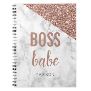 Personalisierter Roségold-Glitter Marmor-Boss Ba Notizblock