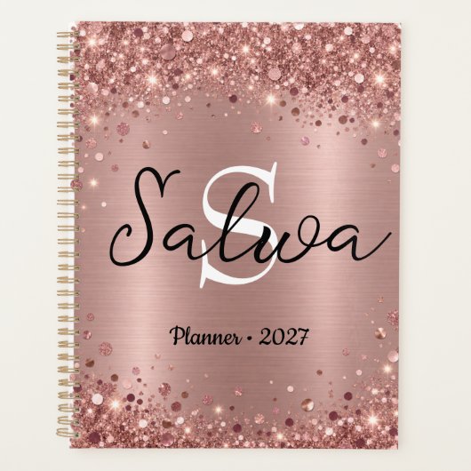 Personalisierter Roségold-Glitter-Planer 2027 Planer (Vorderseite)