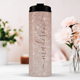 Personalisierter Roségold-Glitter Thermosbecher