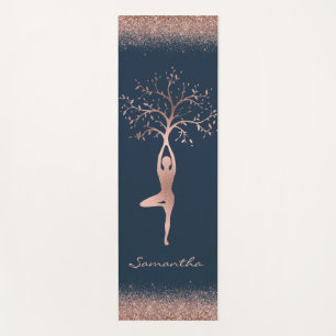 Personalisierter Rosen-Gold-Baum-Pose-Namaste Yogamatte