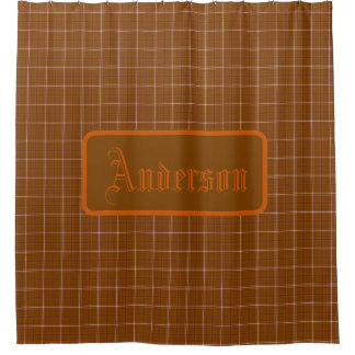 Personalisierter rostrot-orange karierter Duschvor Duschvorhang