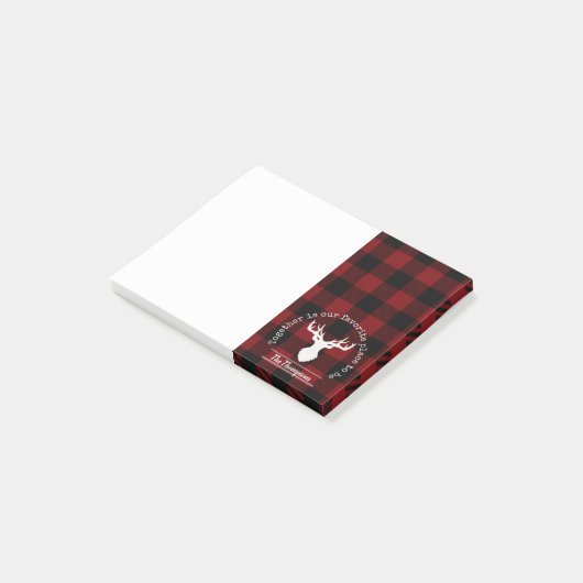 Personalisierter Rot-Schwarz-Buffalo-Karo Post-it Klebezettel (angewinkelt)