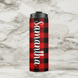 Personalisierter Rot-Schwarz-Buffalo-Karo Thermosbecher