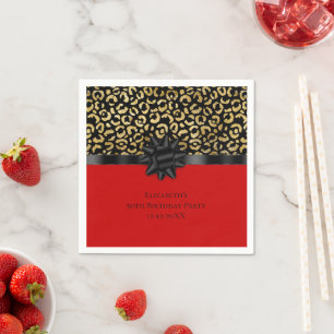 Personalisierter Rot Schwarz Gold Leoparden Druck Serviette