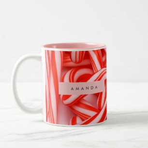 Personalisierter Rot-Weißer Zuckerstangen-Lutscher Zweifarbige Tasse