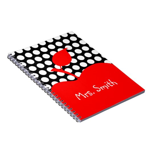Personalisierter Rotapfelschwarz und weißer Polka- Notizblock (Rechte Seite)