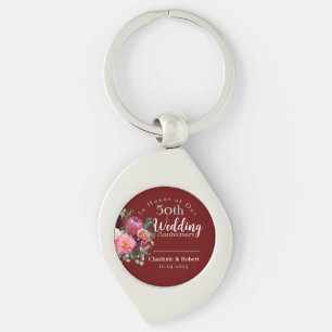 Personalisierter roter 50. Hochzeitstag für Paare Schlüsselanhänger