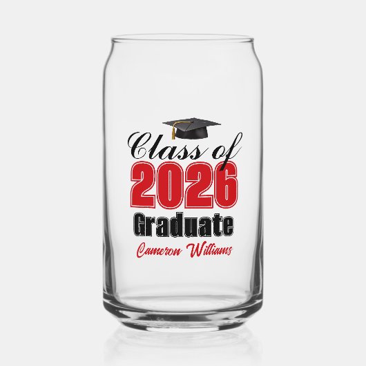 Personalisierter roter Abschluss Class of 2026 Dosenglas (Vorderseite)