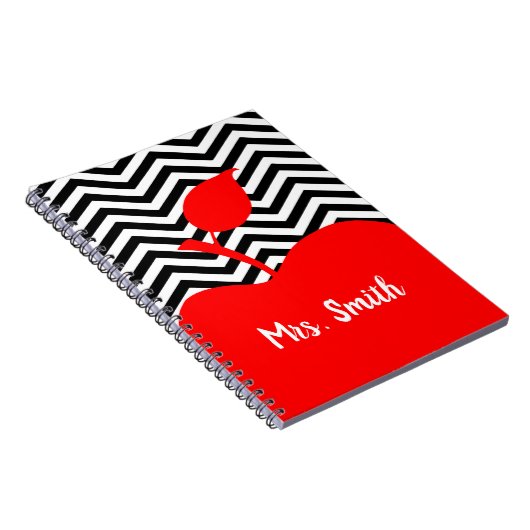 Personalisierter roter Apfelschwarz und Weiß Zickz Notizblock (Rechte Seite)