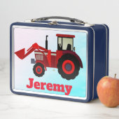 Personalisierter roter Bauernhof-Traktor Metall Brotdose (Beispiel)
