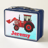 Personalisierter roter Bauernhof-Traktor Metall Brotdose (Rückseite)