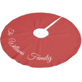 Personalisierter Roter Baumrock Polyester Weihnachtsbaumdecke (Schrägansicht)