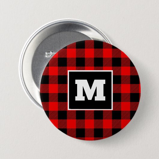 Personalisierter roter Büffel karierter Knopf Button (Vorne & Hinten)