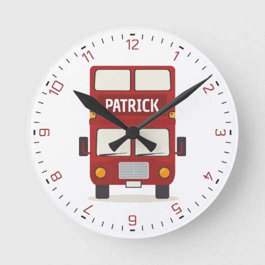 Personalisierter Roter Bus Runde Wanduhr (Vorderseite)