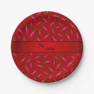 Personalisierter roter Chilinamenspfeffer Pappteller