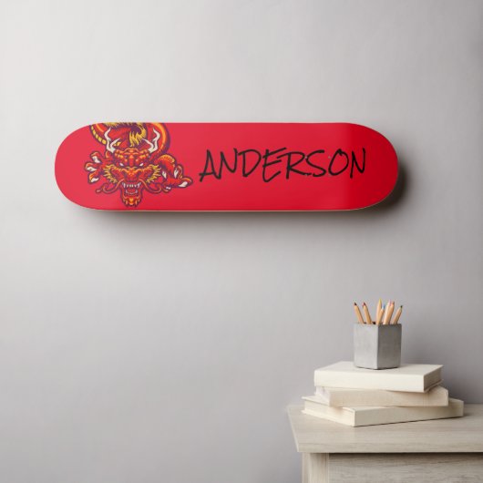 Personalisierter Roter Drache Skateboard (Wandkunst (Horz))