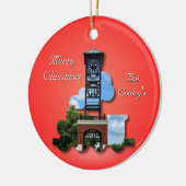 Personalisierter (roter) Foley-Uhr-Turm und -Zug Keramik Ornament (Links)