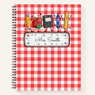 Personalisierter roter Gingham-Lehrer Notizblock