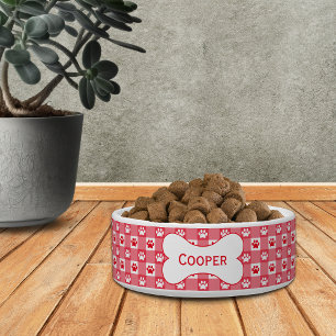 Personalisierter Roter Gingham mit Paw Prints und Napf