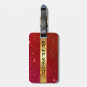 Personalisierter roter Glitzer Goldene Luggasse Gepäckanhänger (Rückseite vertikal)