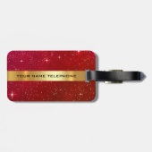 Personalisierter roter Glitzer Goldene Luggasse Gepäckanhänger (Rückseite horizontal)