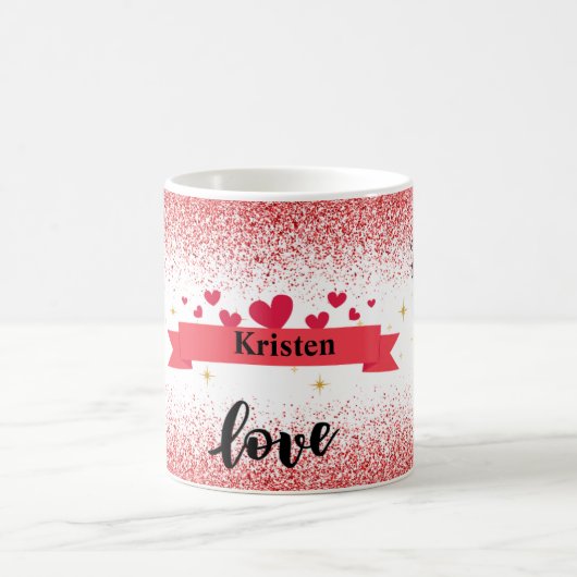 Personalisierter roter Glitzer Romantik Kaffeetasse (Mittel)