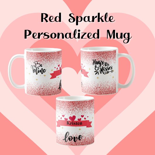 Personalisierter roter Glitzer Romantik Kaffeetasse