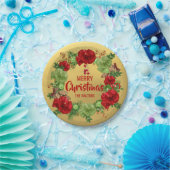 Personalisierter ROTER Goldfrohe WEIHNACHTEN Pappteller (Party)