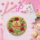 Personalisierter ROTER Goldfrohe WEIHNACHTEN Pappteller (Party)