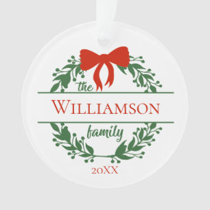 Personalisierter Roter Grüner Kranz Familienname W Ornament