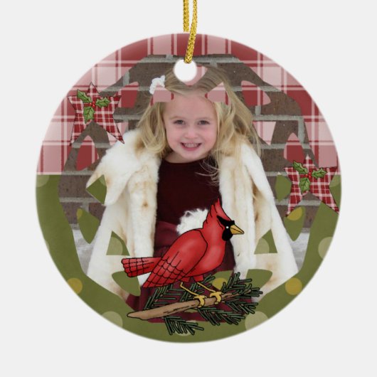 Personalisierter Roter Kardinal Foto Ornament (Vorne)