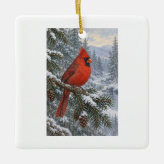 Personalisierter Roter Kardinal-Weihnachtsname und Keramikornament