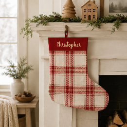 Personalisierter roter karierter Weihnachtsstrumpf Großer Weihnachtsstrumpf