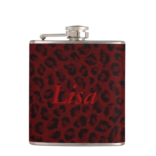 Personalisierter Roter Leopard-Skin Flachmann (Vorderseite)