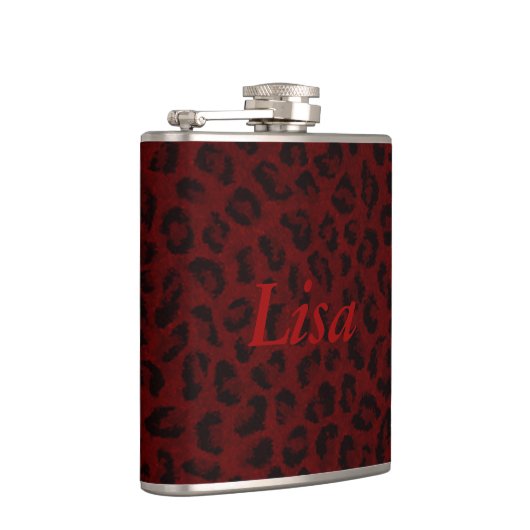 Personalisierter Roter Leopard-Skin Flachmann (Rechts)