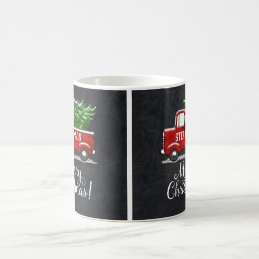 Personalisierter roter Lieferwagen-LKW-Baum-frohe Kaffeetasse (Mittel)